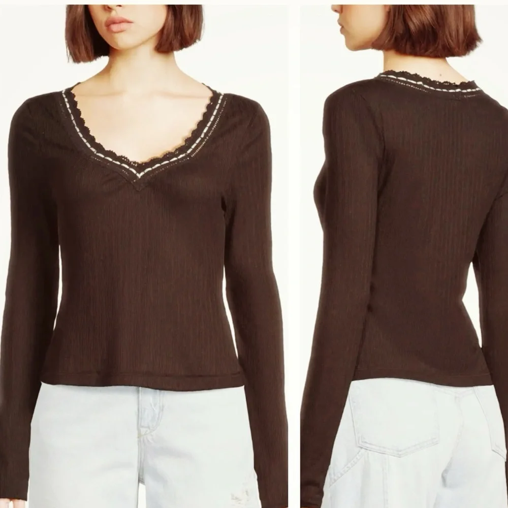 FREE PEOPLE ONLY YOU LONG SLEEVE TOP BROWN PINK SP